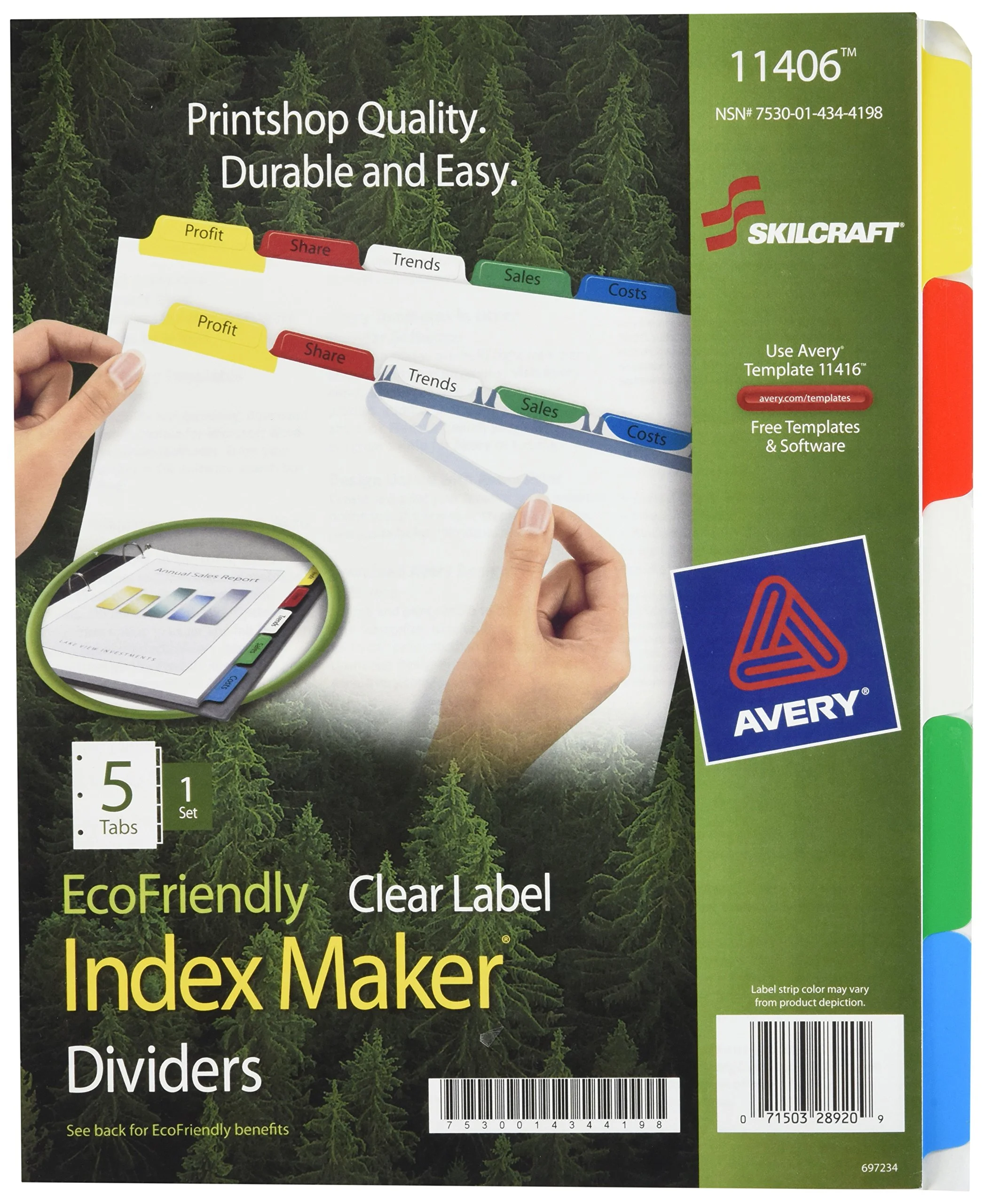 SKILCRAFT Index Maker Label Dividers, Clear, Set of 5