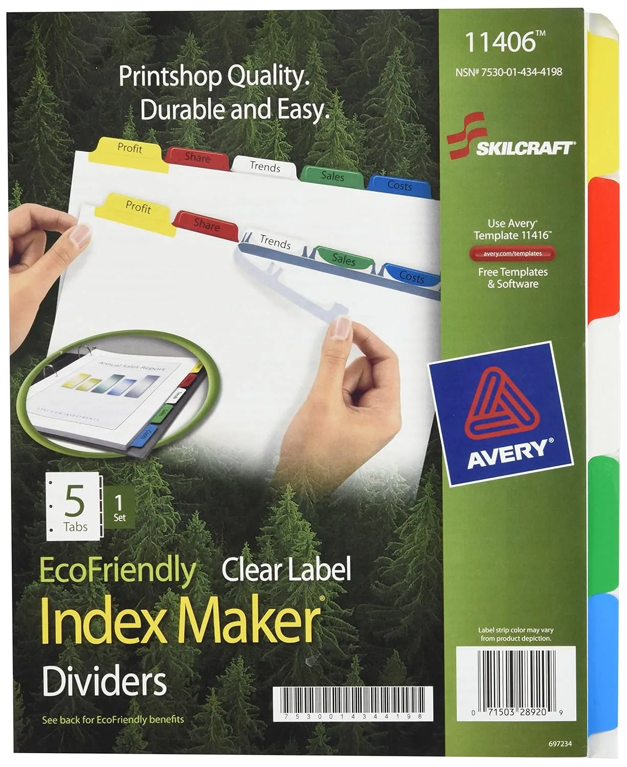 SKILCRAFT Index Maker Label Dividers, Clear, Set of 5