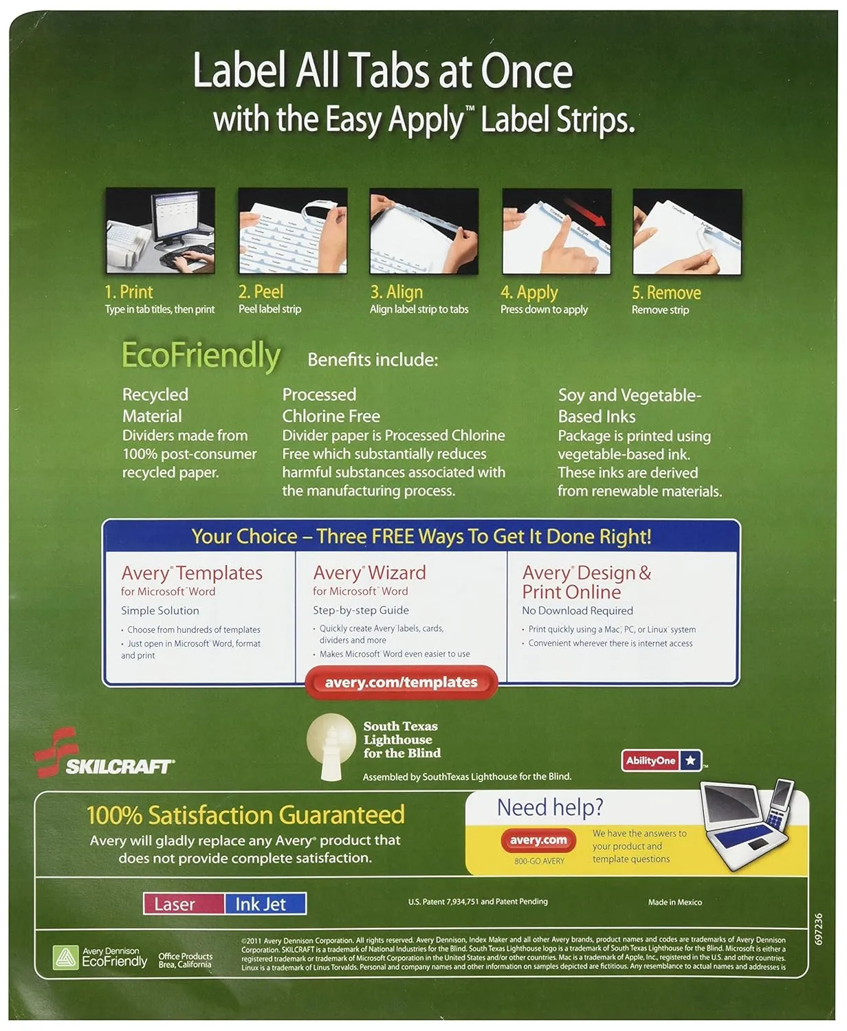 SKILCRAFT Index Maker Label Dividers, Clear, Set of 5