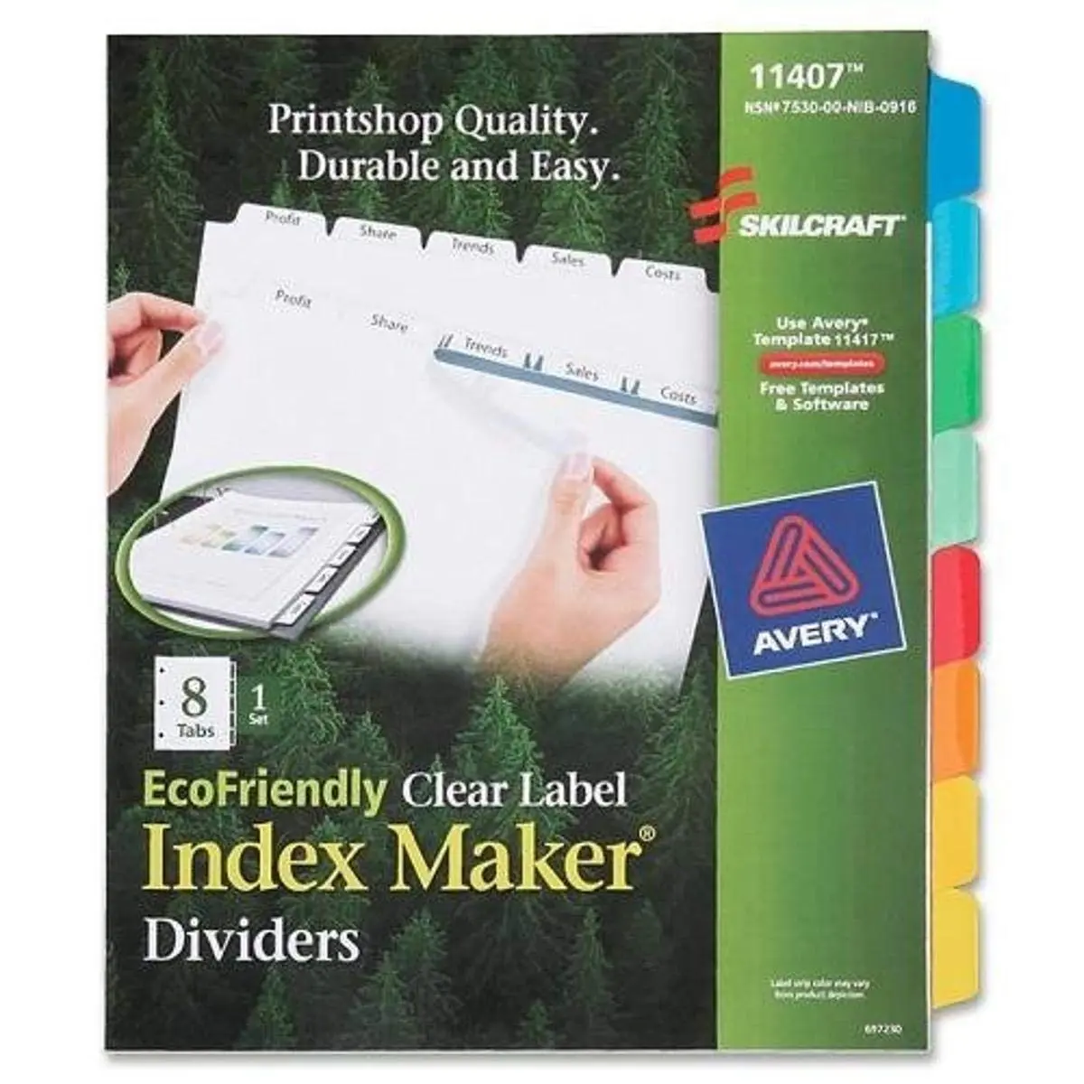 Skilcraft 8-Tab Index Maker Dividers Set, Multi-Color, Letter Size