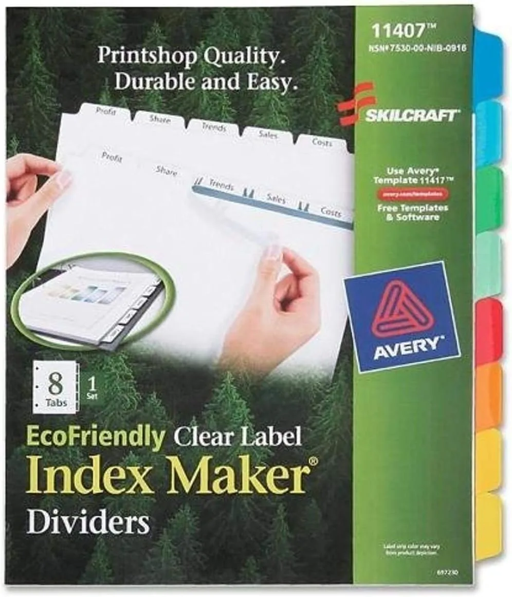 Skilcraft 8-Tab Index Maker Dividers Set, Multi-Color, Letter Size