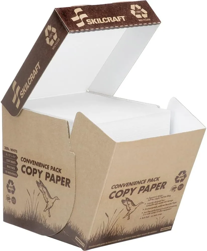 SKILCRAFT Reamless Multi-Use Copy & Multipurpose Paper, 8.5 x 11, 20 lb, 2500 Sheets