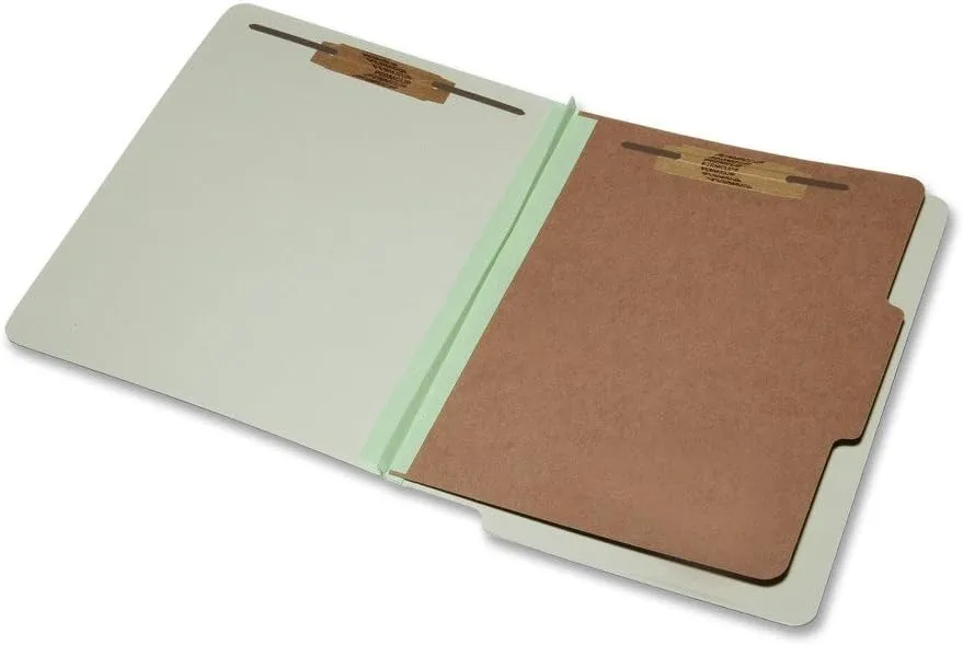 SKILCRAFT 7530-01-590-7106 Four-Part End Tab Classification Folder, Letter Size, Light Green (Box of 10)