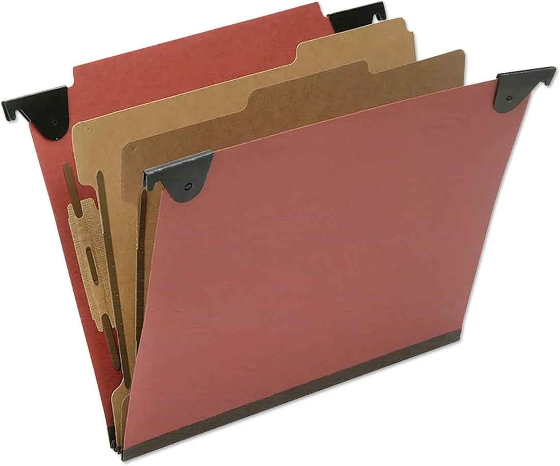 SKILCRAFT AbilityOne Hanging Classification File Folders, Letter, Top Tab, 2 Dividers, 6 Sections, Red