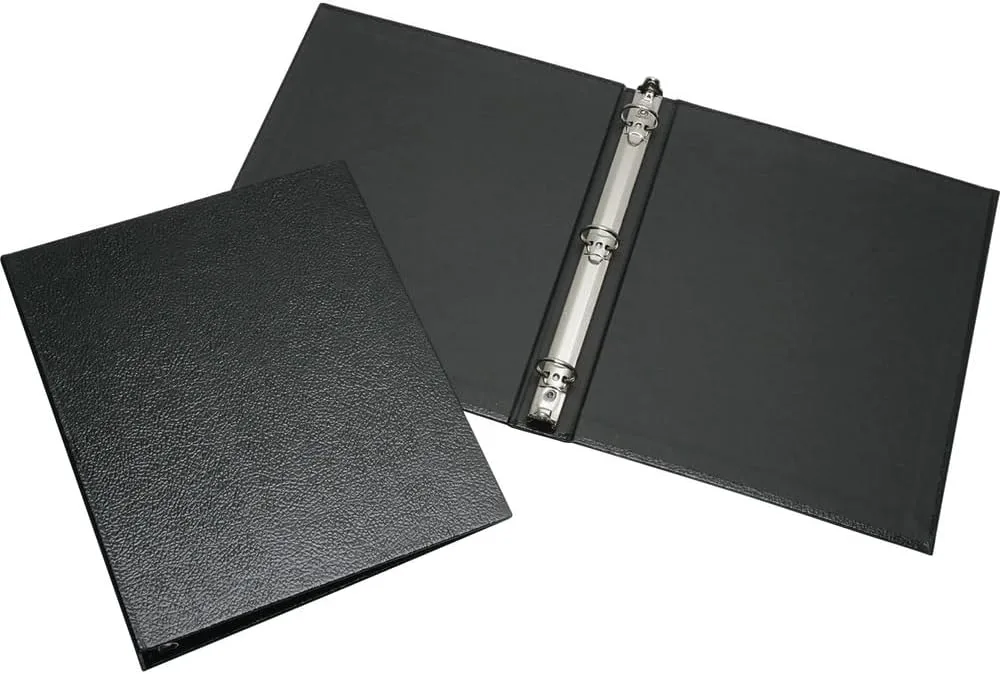 SKILCRAFT Leather Grain 3-Ring Binder, 1in Round Rings, Black