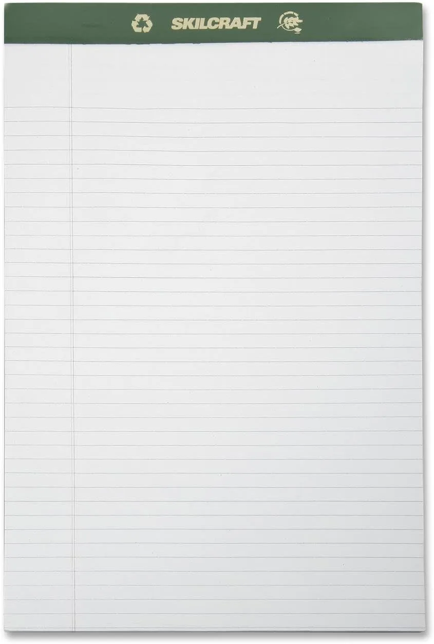 Skilcraft 7530-01-516-9626 100 Percent Recycled Process Chlorine-Free Paper Pad, Legal Size, 8-1/2 x 14 Inch, White (Pack of 12)