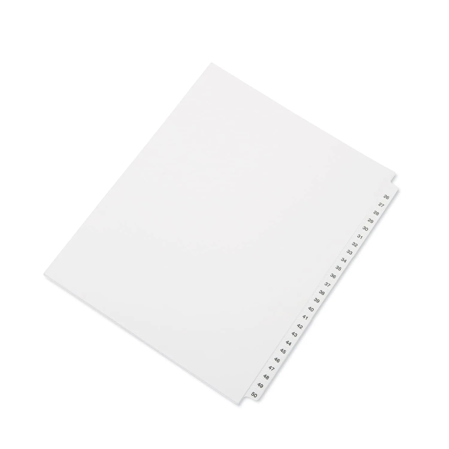 SKILCRAFT Index Divider Sheets with Numerical Tabs, 26-50, Letter Size, White, Set of 25