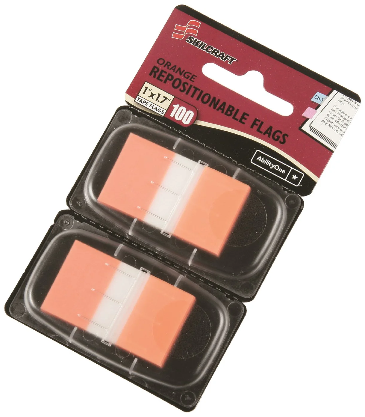 SKILCRAFT Repositionable Self-Stick Flags, 1" x 1-3/4", Orange, 100 Count