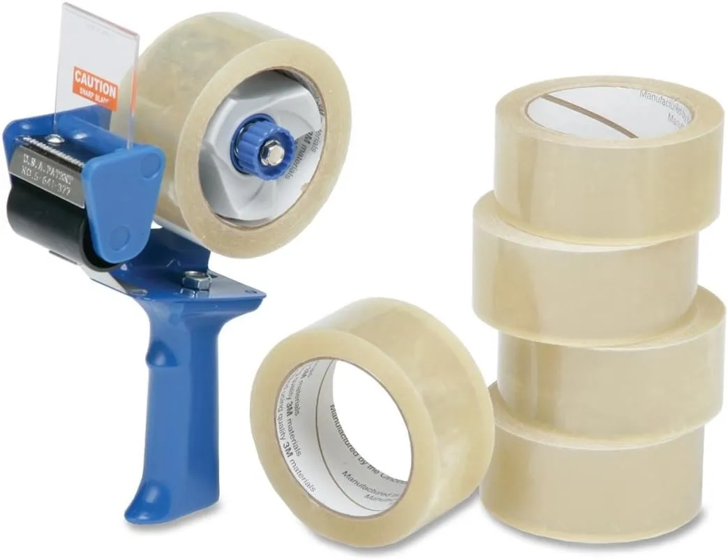SKILCRAFT 7510-01-579-6872 Polypropylene Commercial Grade Package Sealing Tape with Pistol Grip Dispenser, 55 Yards x 2-Inch, 3.1 mil Thick, Clear (Pack of 6)