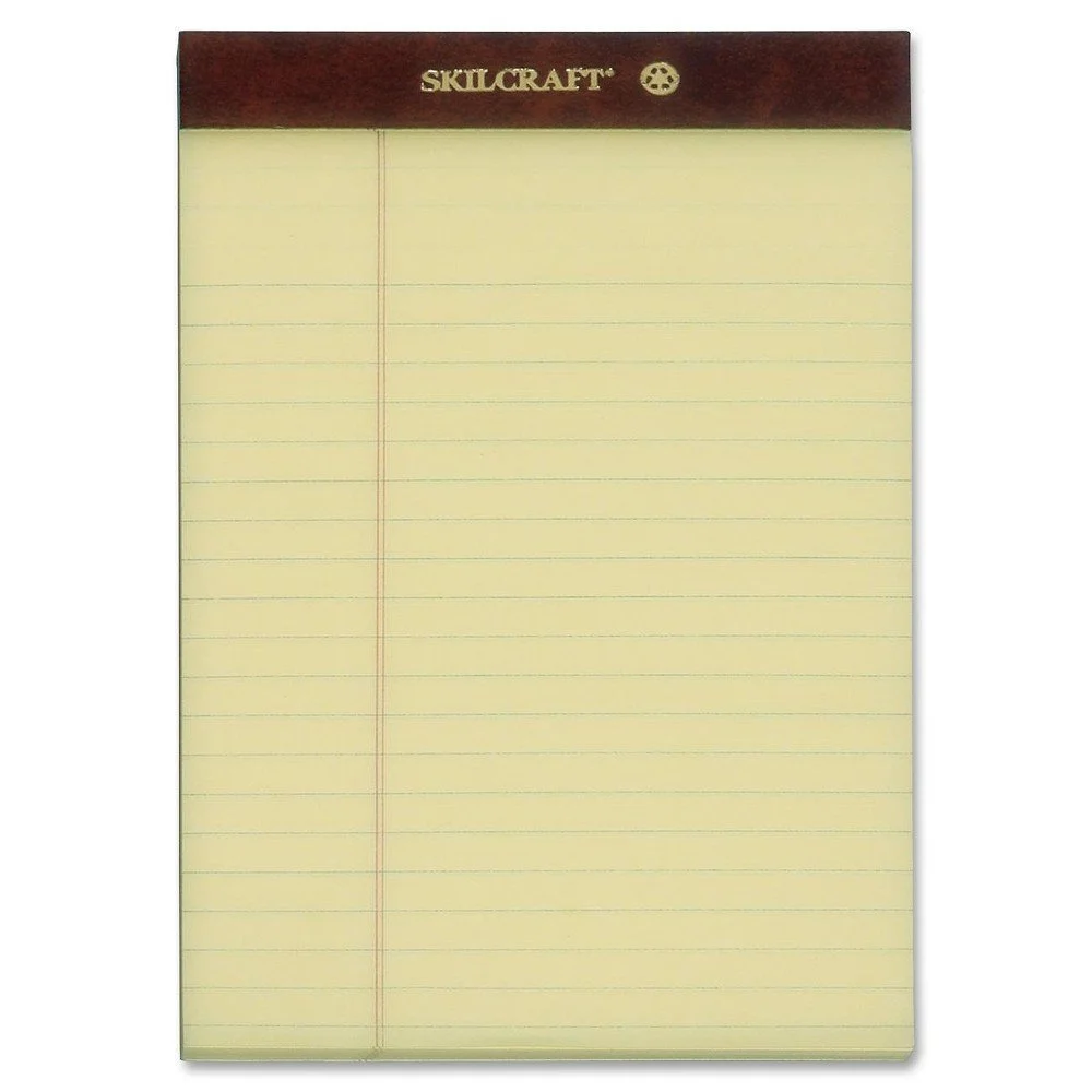 SKILCRAFT 30% Recycled Perforated Writing Pads, 5in x 8in, Yellow, Legal Ruled, Pack of 12 (NSN 7530-01-356-6726)