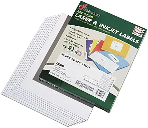 SKILCRAFT Recycled Laser & Inkjet Address Labels, 0.5 x 1.75 in, 80/Sheet, 100 Sheets/Box