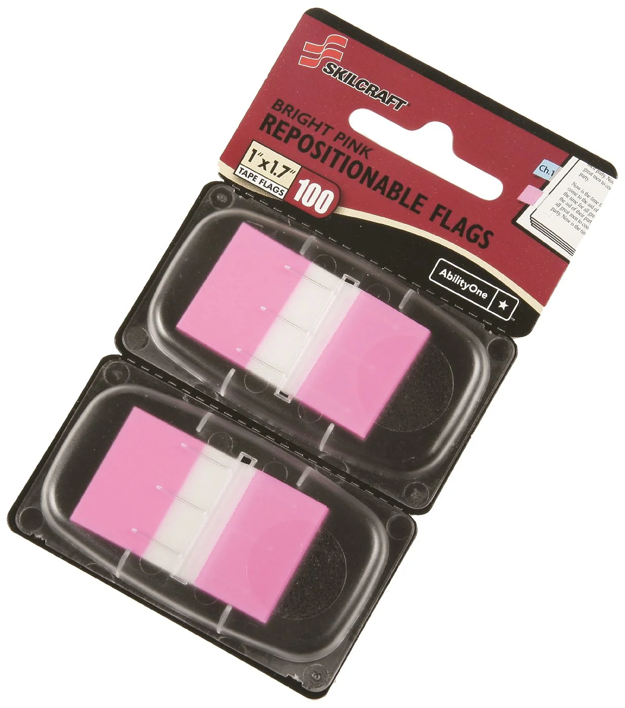SKILCRAFT 7510-01-399-1153 Self Stick Repositionable Flag, 1-3/4" Length x 1" Width, Bright Pink (Pack of 100)