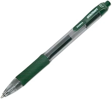 SKILCRAFT Retractable Gel Pens, Medium Point, 0.7 mm, Clear/Green Barrel, Green Ink, Pack Of 12 Pens