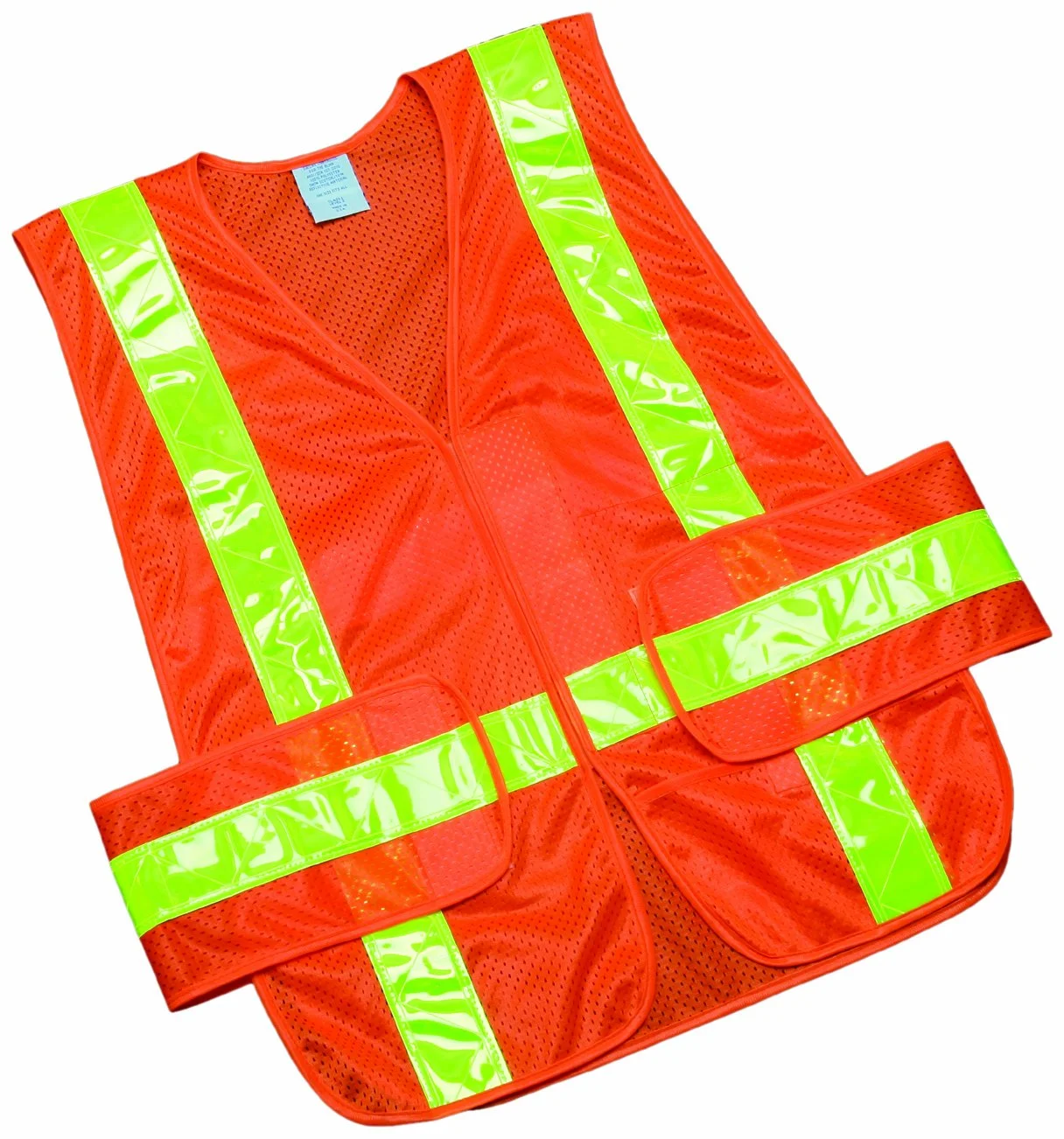 SKILCRAFT 8415-01-598-4873 Safety Vest with Yellow Reflective Tape and Front Closure, One Size Fits All, Orange