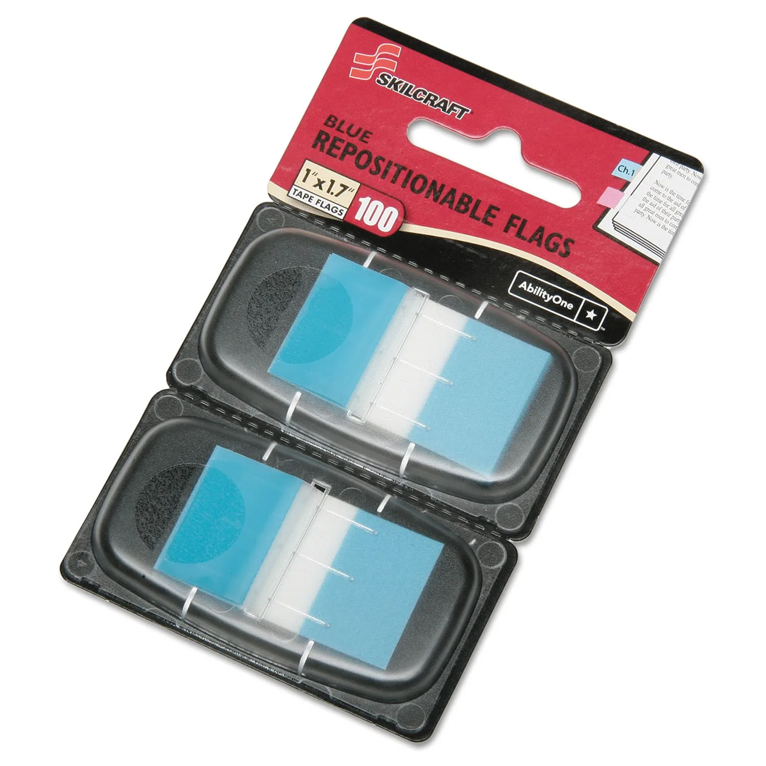 SKILCRAFT Self-Stick Rectangular Flags, 1 x 1.75 in, Bright Blue, 100 Count (2 x 50)