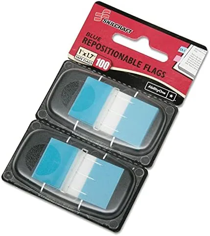 SKILCRAFT Self-Stick Rectangular Flags, 1 x 1.75 in, Bright Blue, 100 Count (2 x 50)