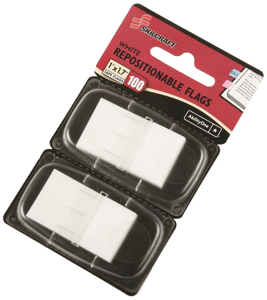 SKILCRAFT 7510-01-315-2022 Self stick Repositionable Flag, White (Pack of 100)