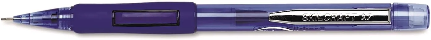 SKILCRAFT 7520-01-565-4874 SlickerClicker Medium Point Lead Side Advanced Mechanical Pencil, 0.7mm Size, Translucent Blue (Pack of 12)