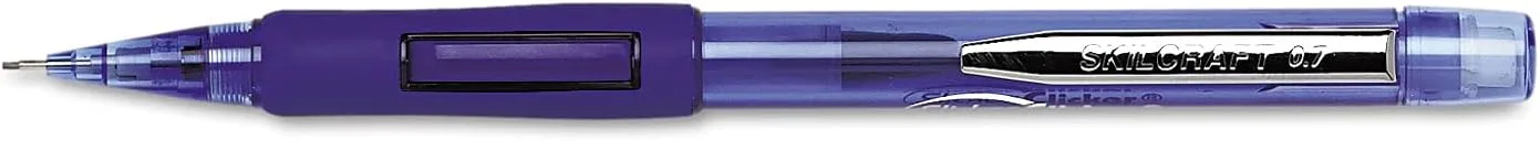 SKILCRAFT 7520-01-565-4874 SlickerClicker Medium Point Lead Side Advanced Mechanical Pencil, 0.7mm Size, Translucent Blue (Pack of 12)