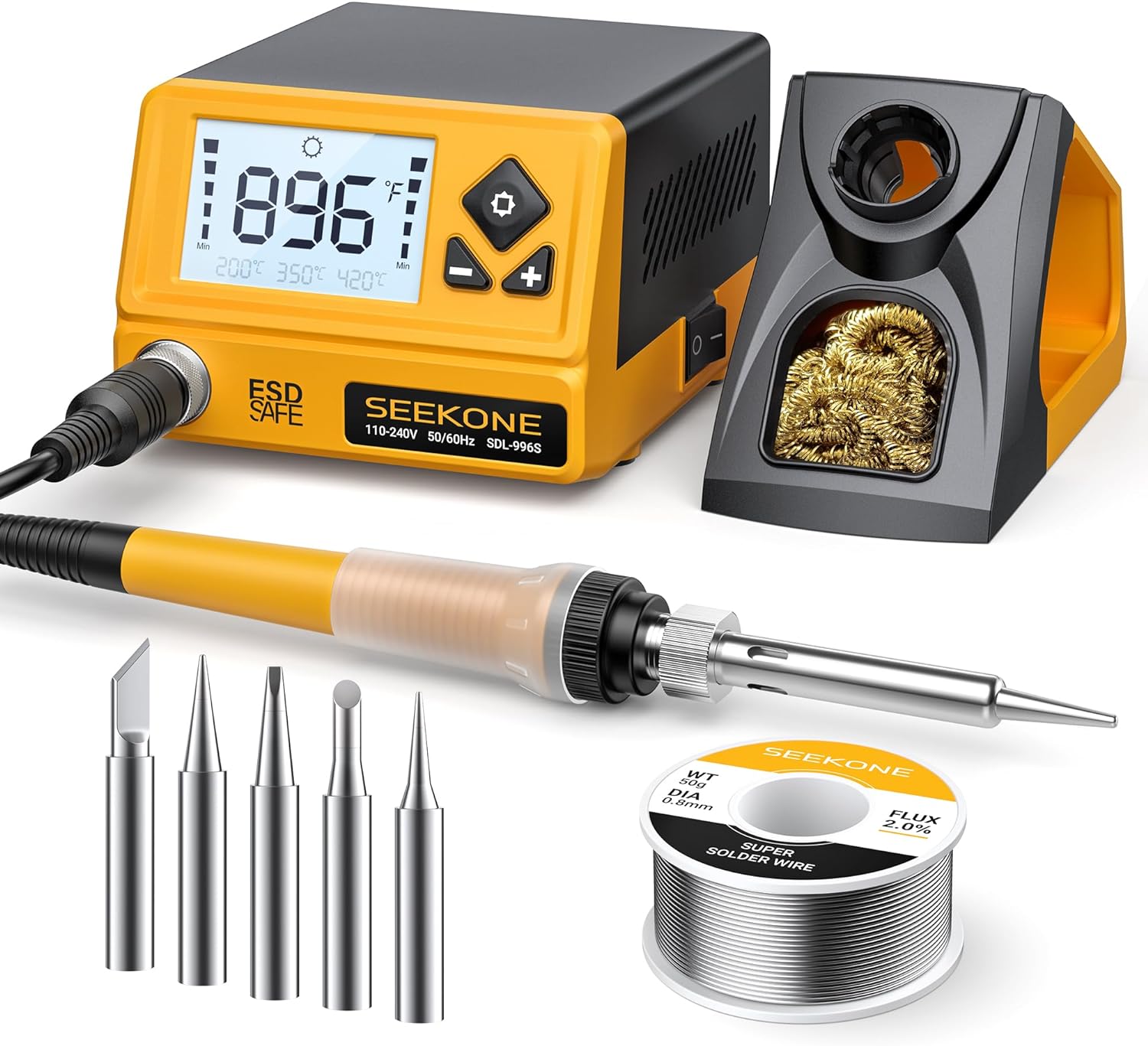 60W Soldering Station 356°F to 896°F Soldering Iron Station with 5 Extra Iron Tips, ESD 60W Soldering Station 356°F to 896°F Soldering Iron Station with 5 Extra Iron Tips, ESD