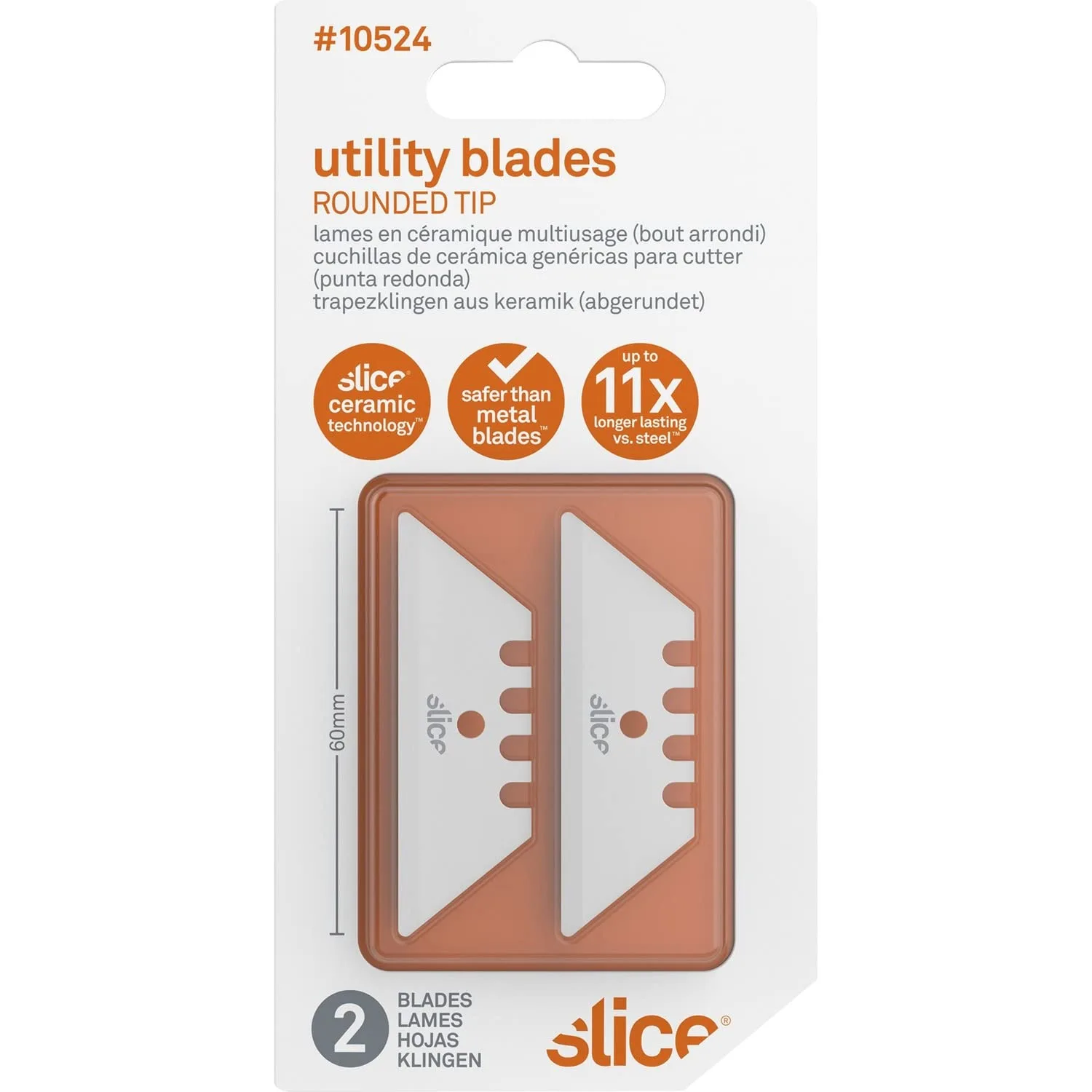 Slice 10524 Ceramic Utility Blades (Rounded-Tip), Finger-Friendly, 2 Pack