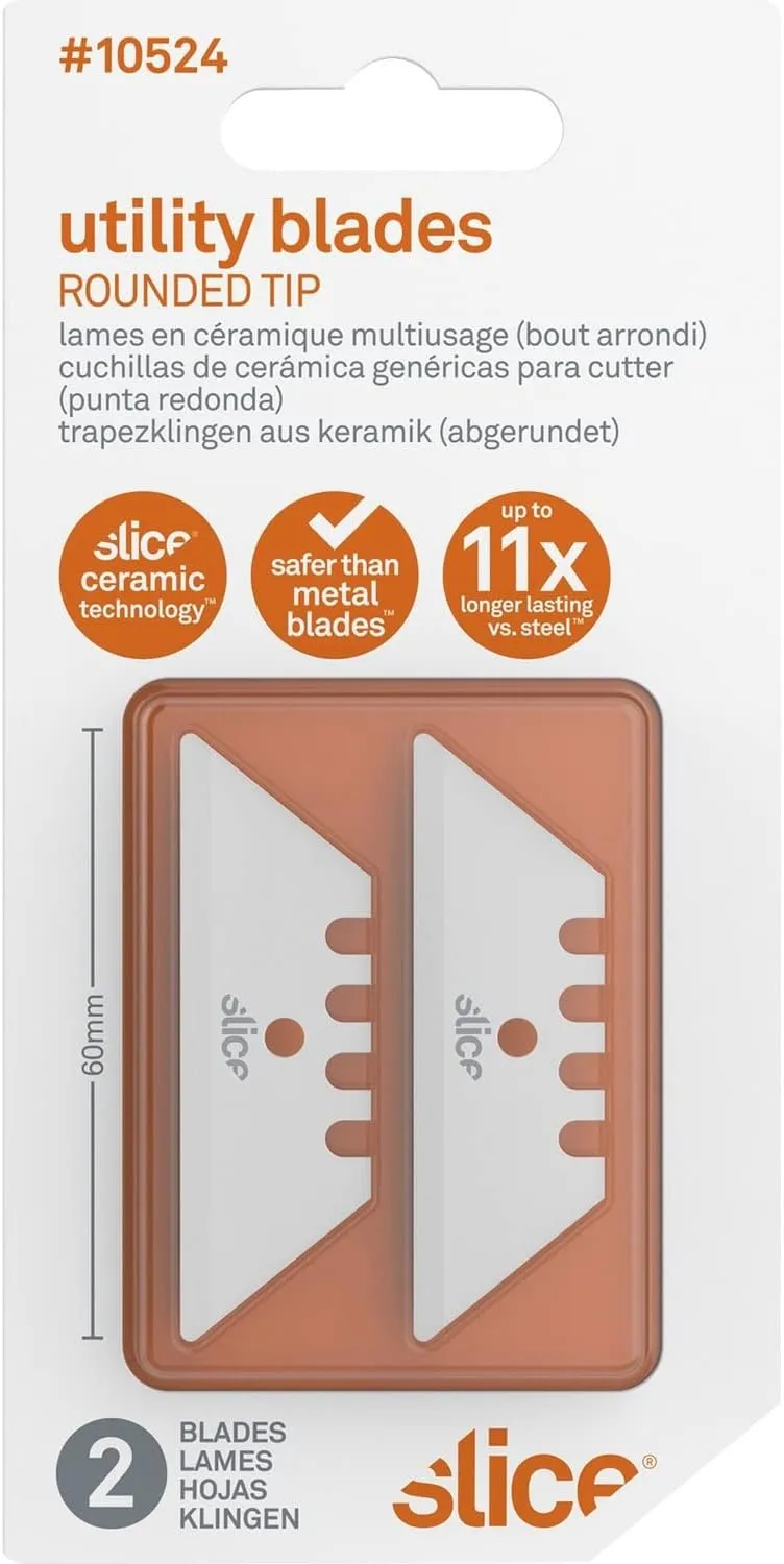 Slice 10524 Ceramic Utility Blades (Rounded-Tip), Finger-Friendly, 2 Pack
