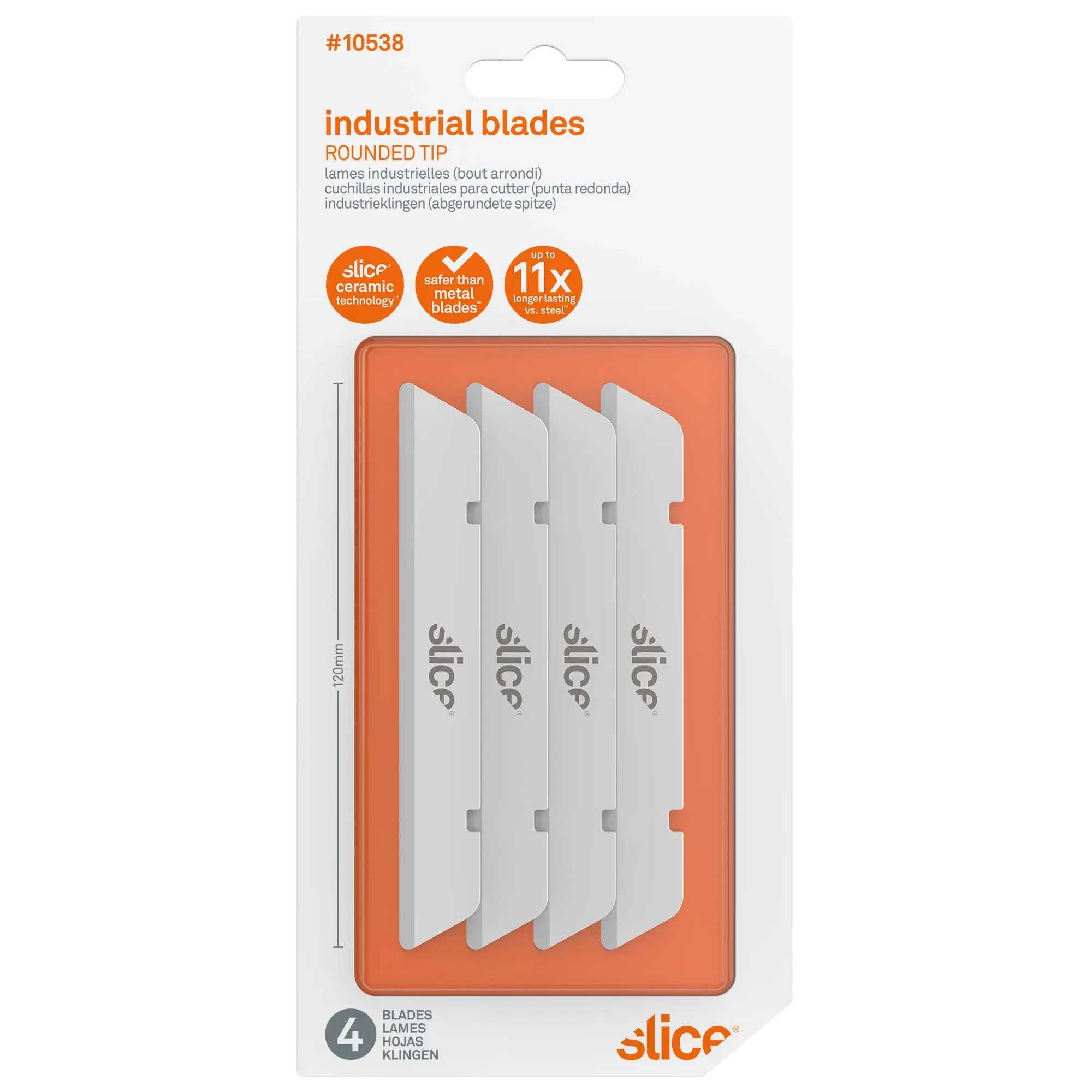 Slice 10538 Extra Long Industrial Blade, Advanced Ceramic, Rounded Tip (4 Pack)