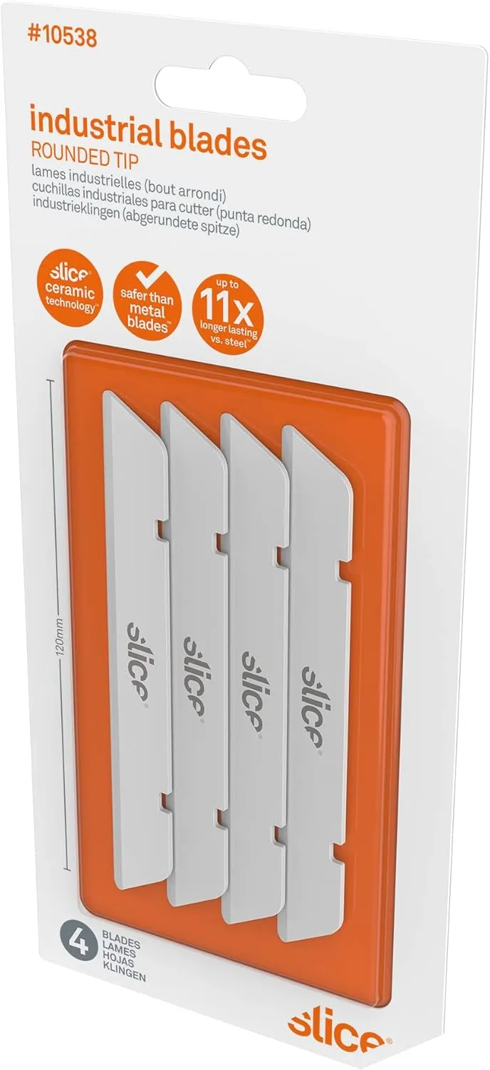 Slice 10538 Extra Long Industrial Blade, Advanced Ceramic, Rounded Tip (4 Pack)