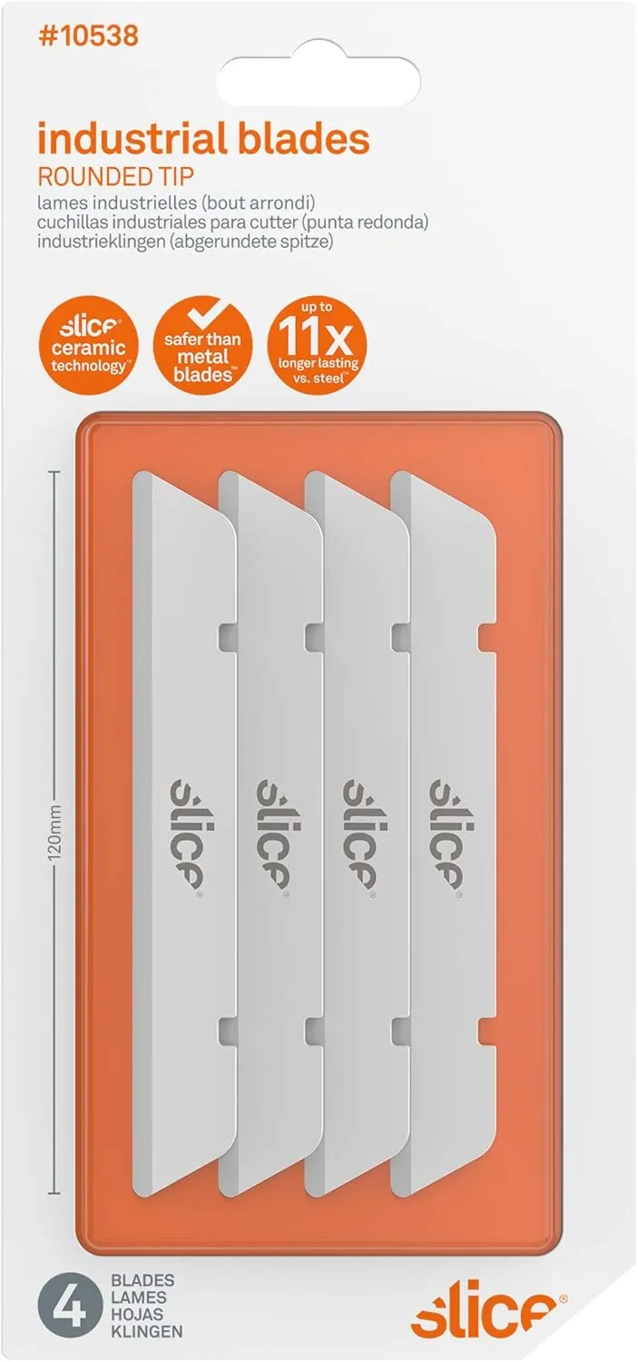 Slice 10538 Extra Long Industrial Blade, Advanced Ceramic, Rounded Tip (4 Pack)