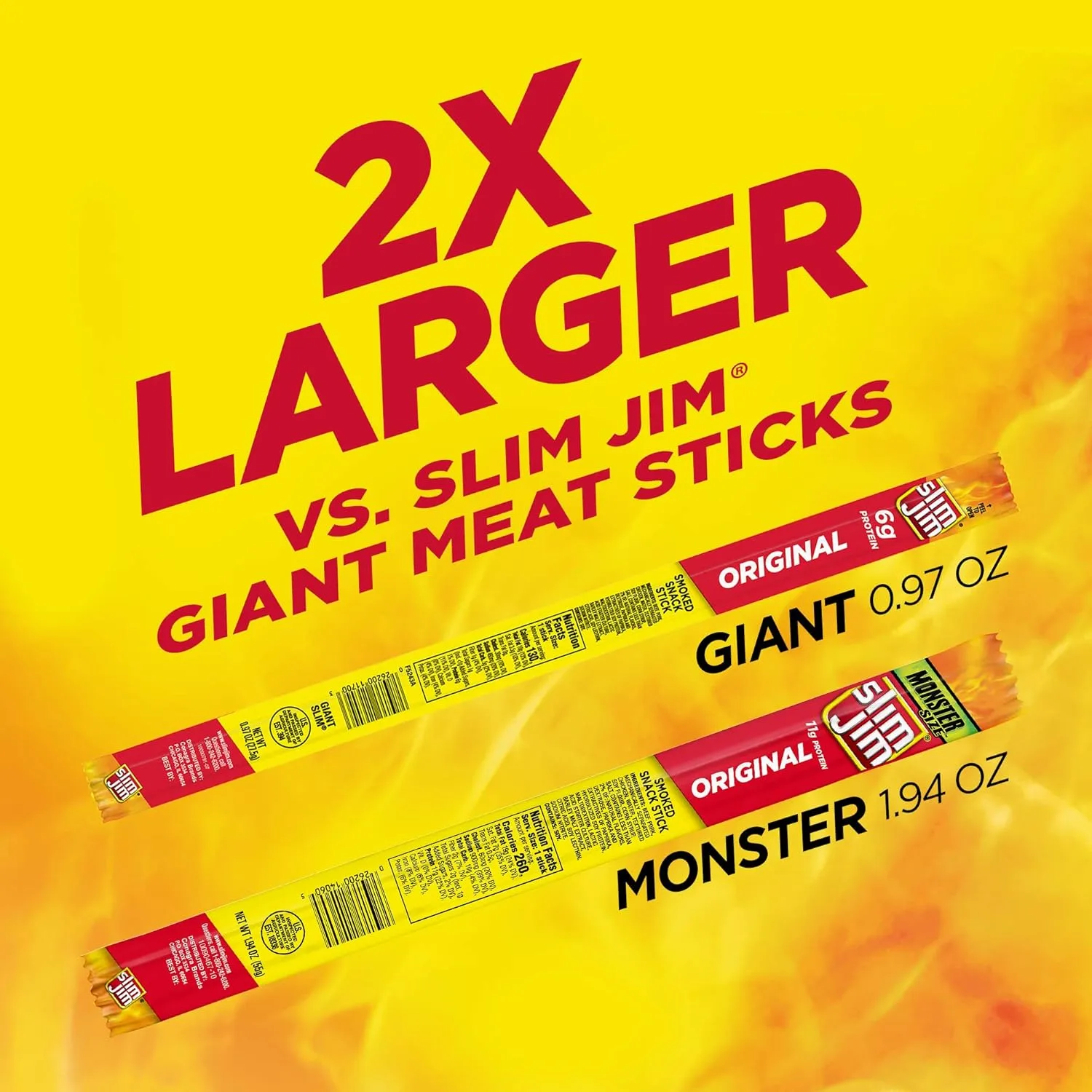 Slim Jim Monster Smoked Meat Sticks, Original Flavor, High Protein, Camping Snack