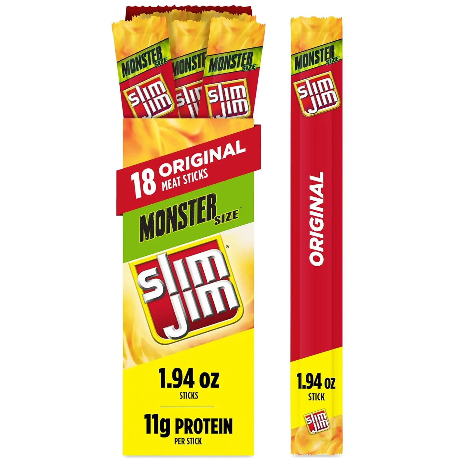 Slim Jim Monster Smoked Meat Sticks, Original Flavor, High Protein, Camping Snack