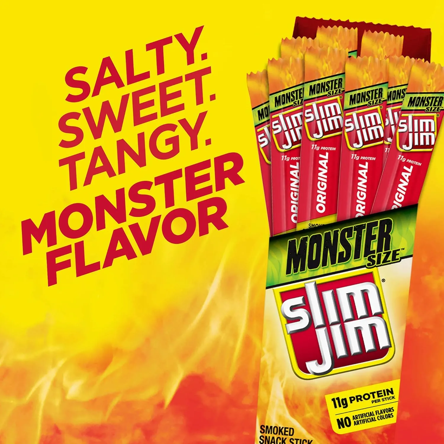 Slim Jim Monster Smoked Meat Sticks, Original Flavor, High Protein, Camping Snack