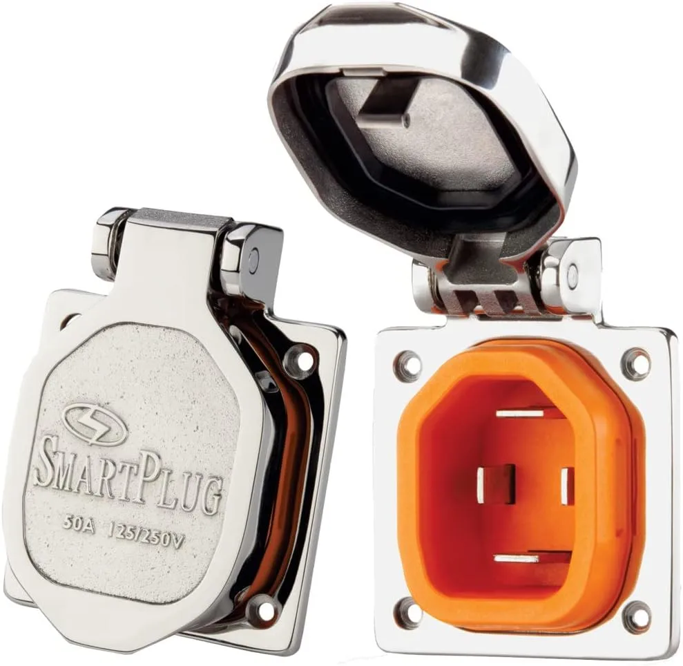 SmartPlug BM50S 50 Amp RV Smart Plug—High-Quality Stainless Steel Shore Power Inlet for Boats