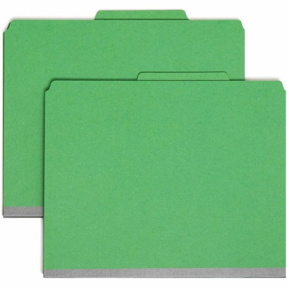 Smead 14063 Pressboard Classification Folder 2-Inch Exp. Two Dividers Letter Green 10/Box