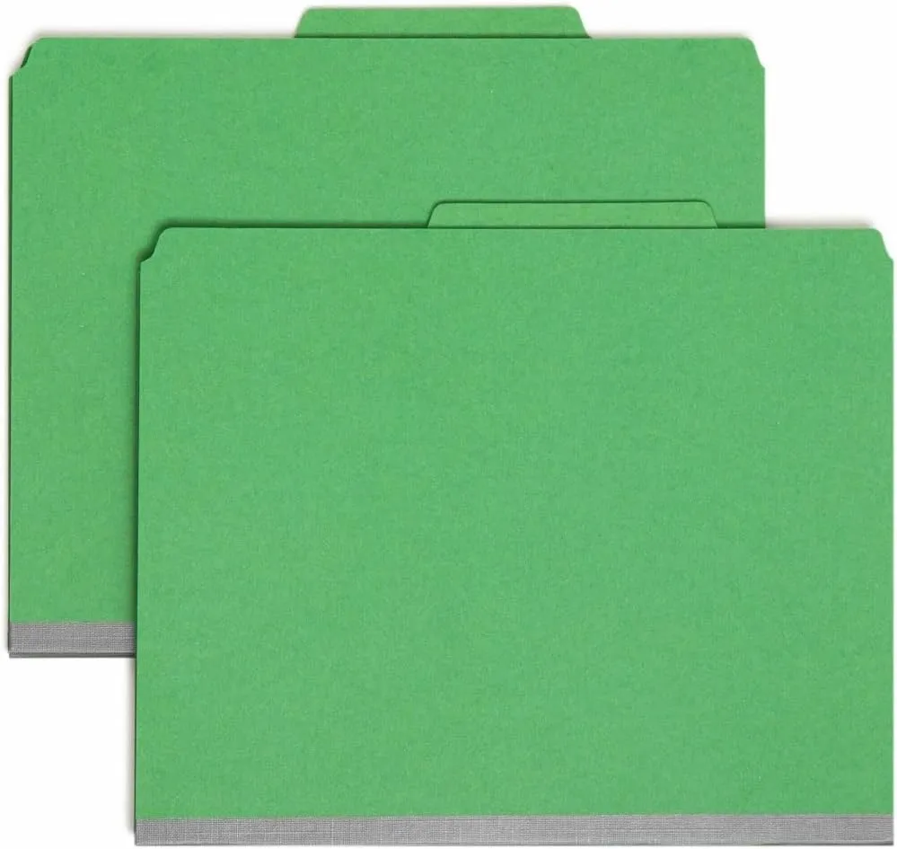 Smead 14063 Pressboard Classification Folder 2-Inch Exp. Two Dividers Letter Green 10/Box