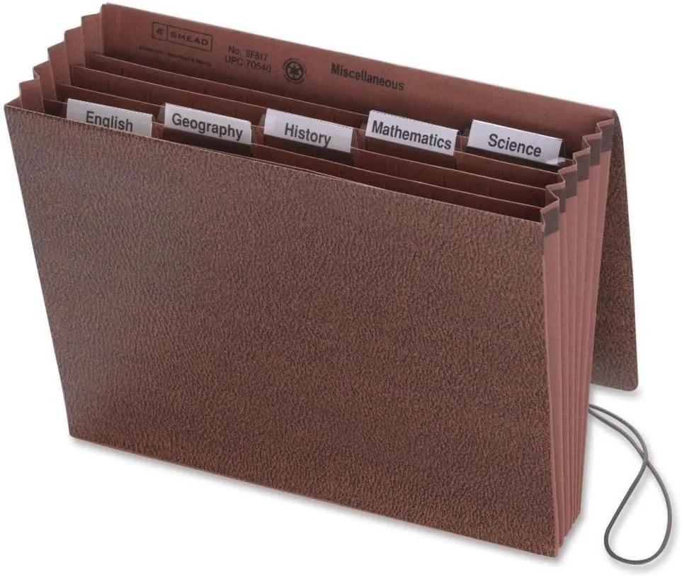 Smead School Subject File Organizer, Flap and Elastic Cord Closure, 6 Pockets, Letter Size, Redrope (70540)