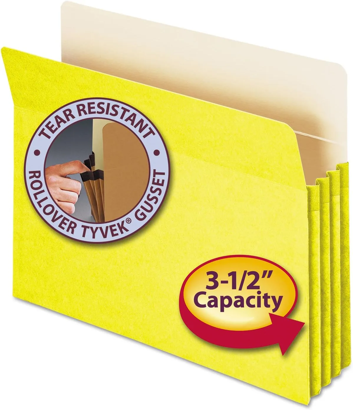 Smead 73233 Colored File Pocket, Letter Size, 3.5-Inch Expansion, Yellow