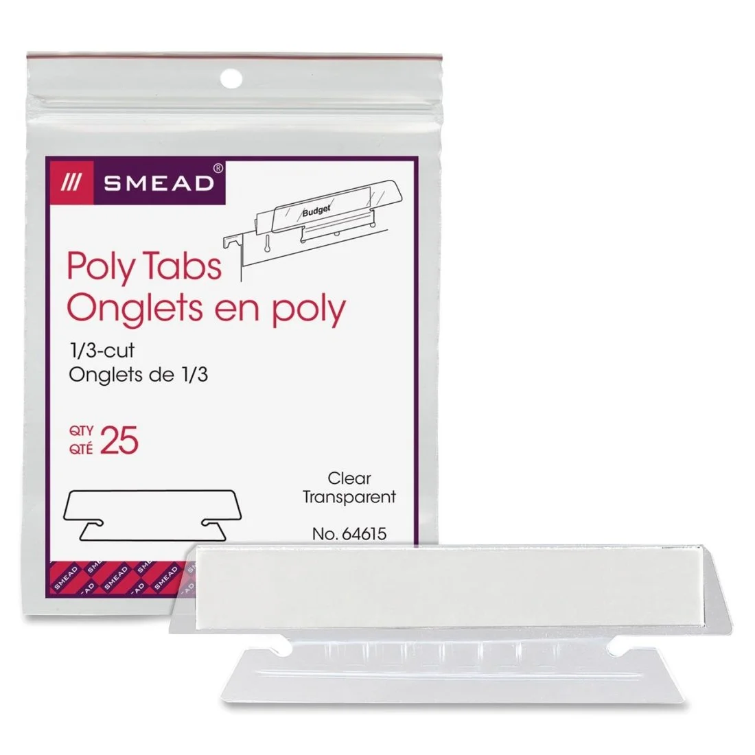 Smead Poly Tab 1/3 Cut, Clear, 25 Per Pack (64615) 1/3-Cut Tabs