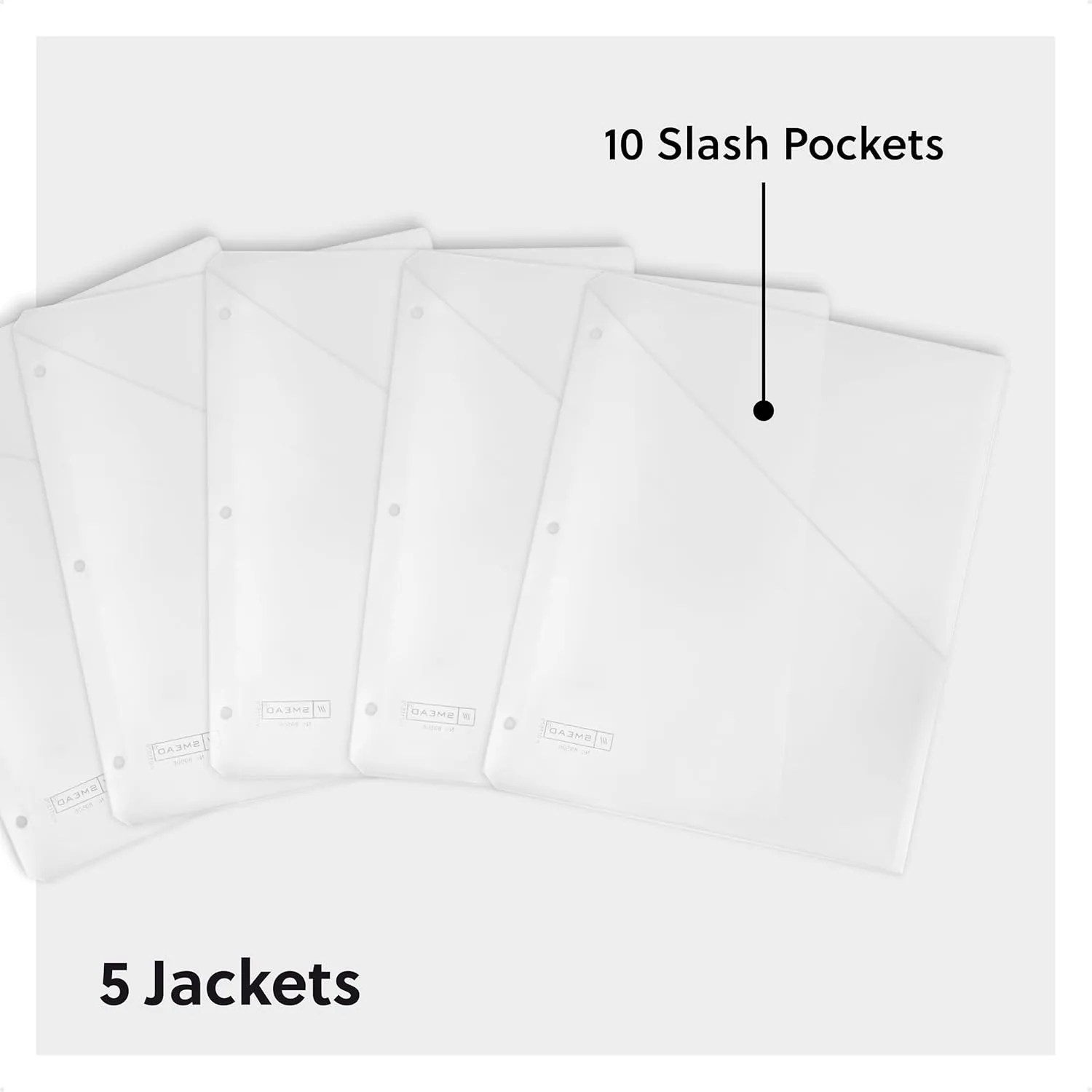 SMEAD Poly Translucent Slash File Jackets, Letter Size, 3-Hole Punched, Pack of 5