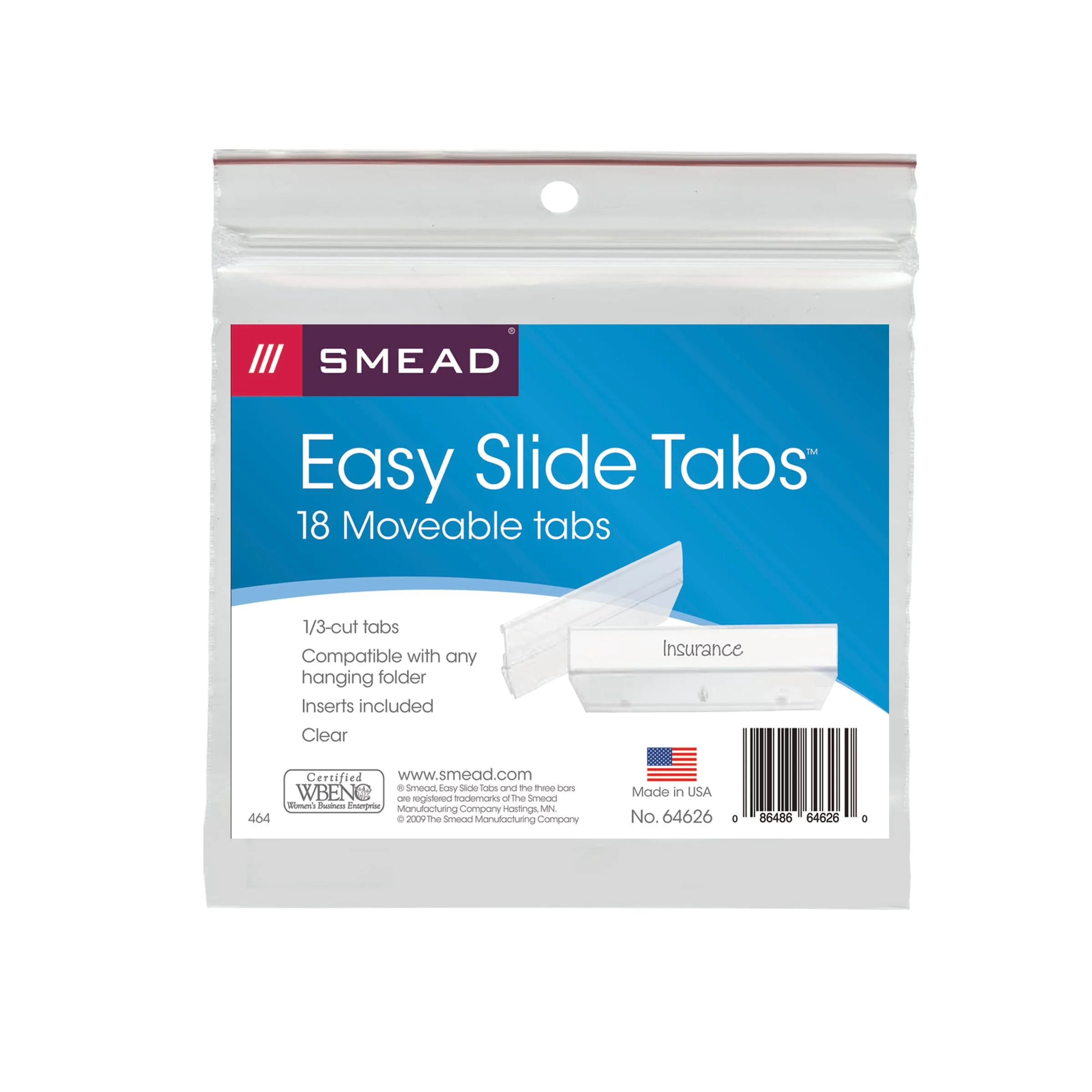 Smead Easy Slide Tab, 1/3-Cut, Clear, 18 Per Pack (64626)