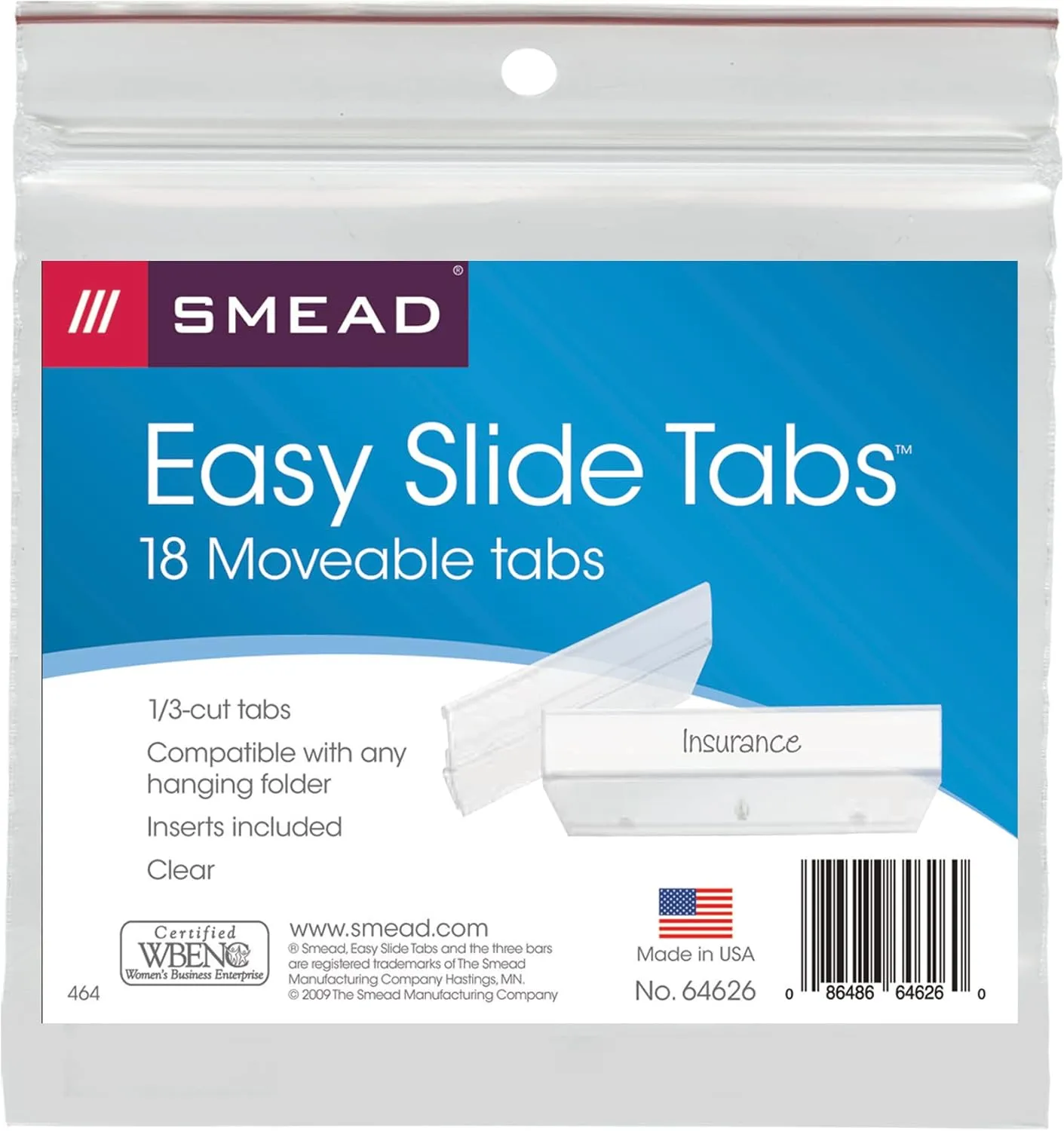Smead Easy Slide Tab, 1/3-Cut, Clear, 18 Per Pack (64626)