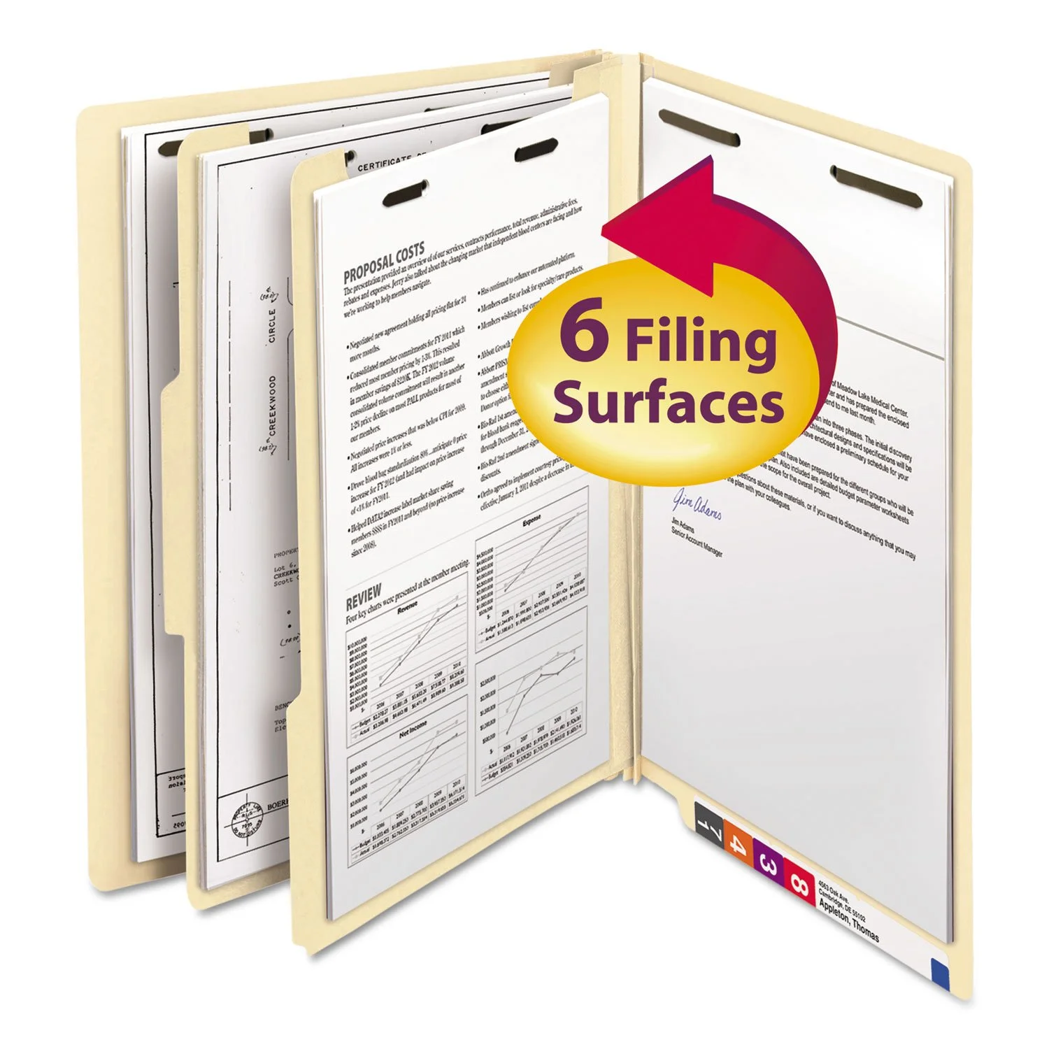 Smead® End-Tab Fastener Folders with Dividers, Letter Size, Manila, Pack of 10