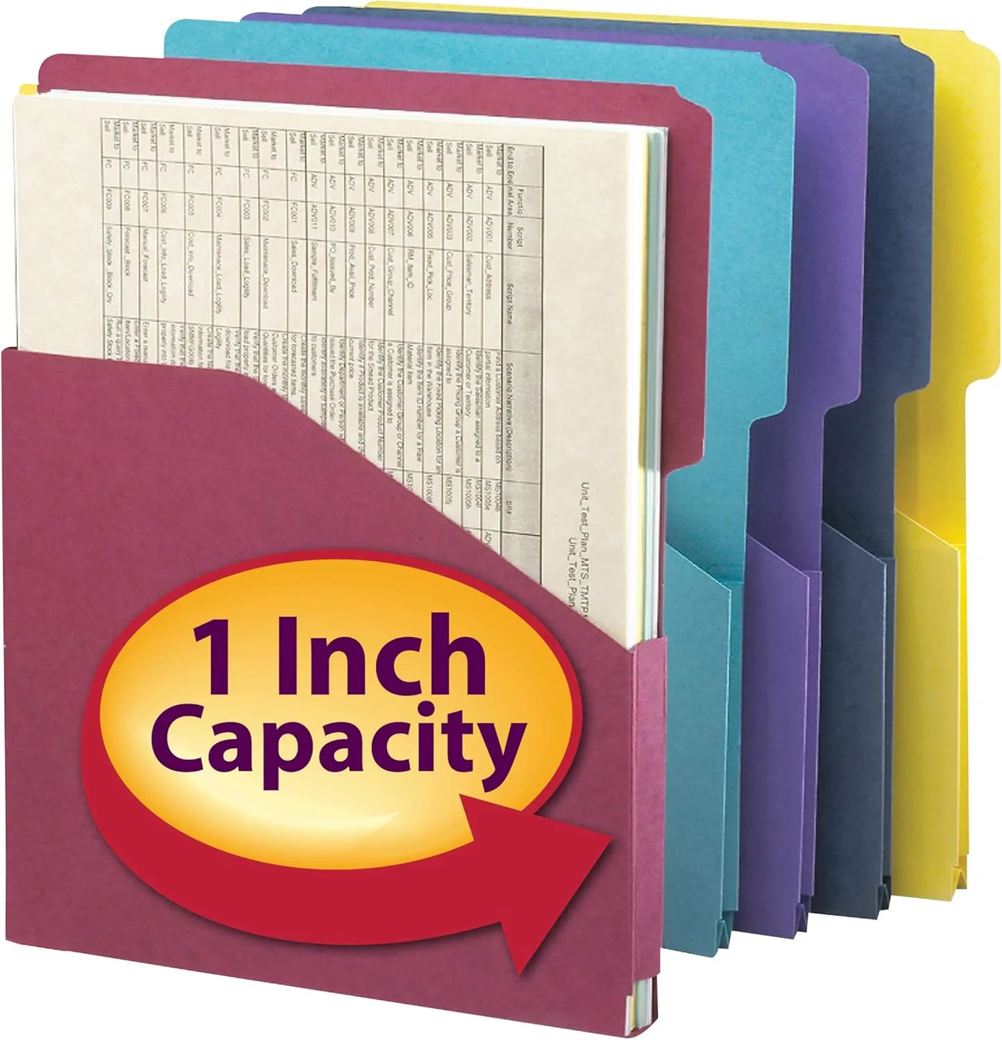 Smead Organized Up Expanding Slash Jacket, 2/5-Cut Tab, 1 in Expansion, Letter Size, Assorted Colors, 5 per Pack (75445)