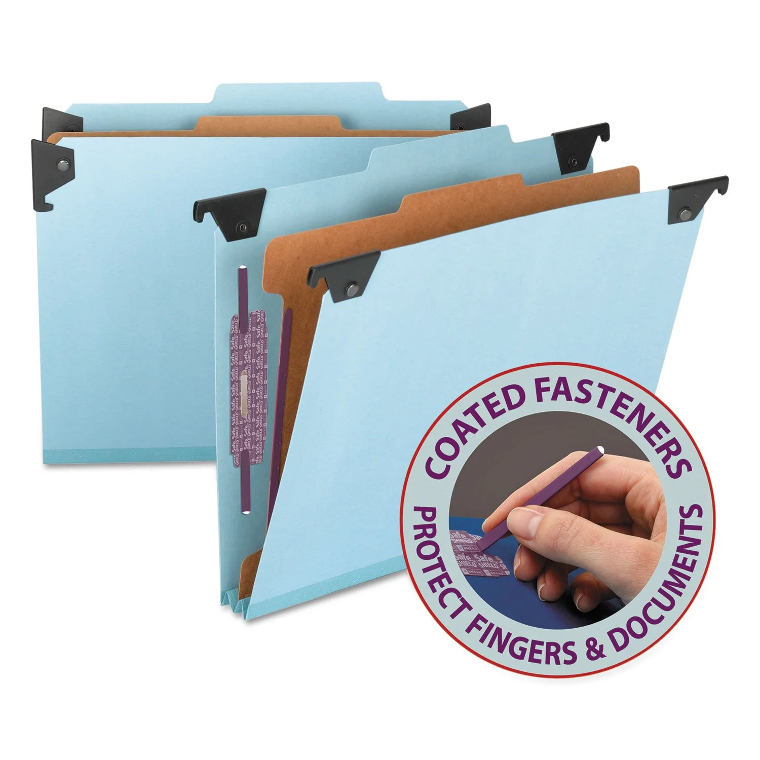 Smead FasTab Hanging Pressboard Classification Folder with SafeSHIELD Fasteners, 1 Divider, 2/5-Cut Built-in Tab, Letter Size, Blue, 10 per Box (65105)