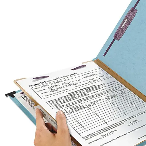 Smead FasTab Hanging Pressboard Classification Folder with SafeSHIELD Fasteners, 1 Divider, 2/5-Cut Built-in Tab, Letter Size, Blue, 10 per Box (65105)