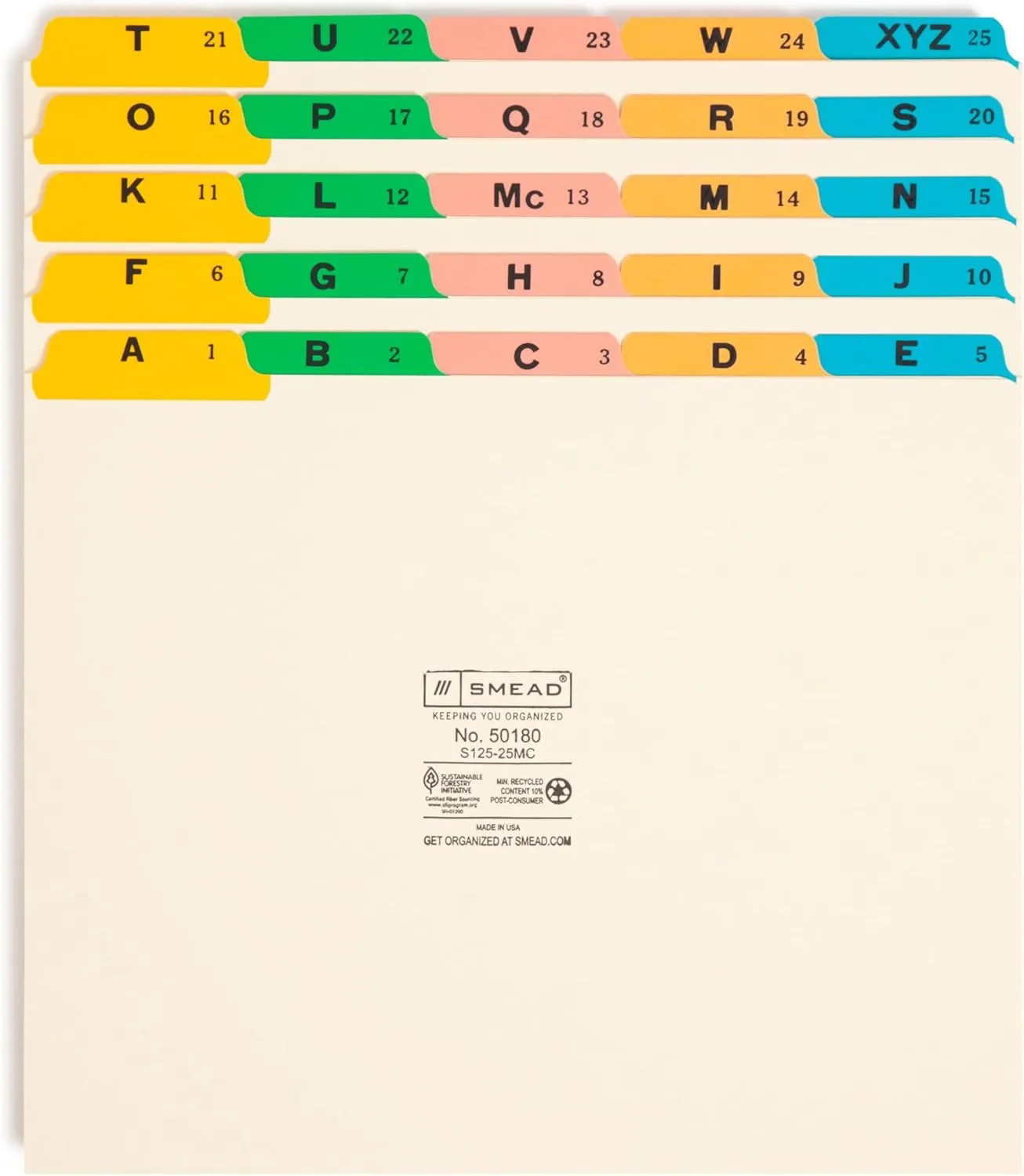 Smead Alphabetic File Guides, 1/5-Cut Tabs