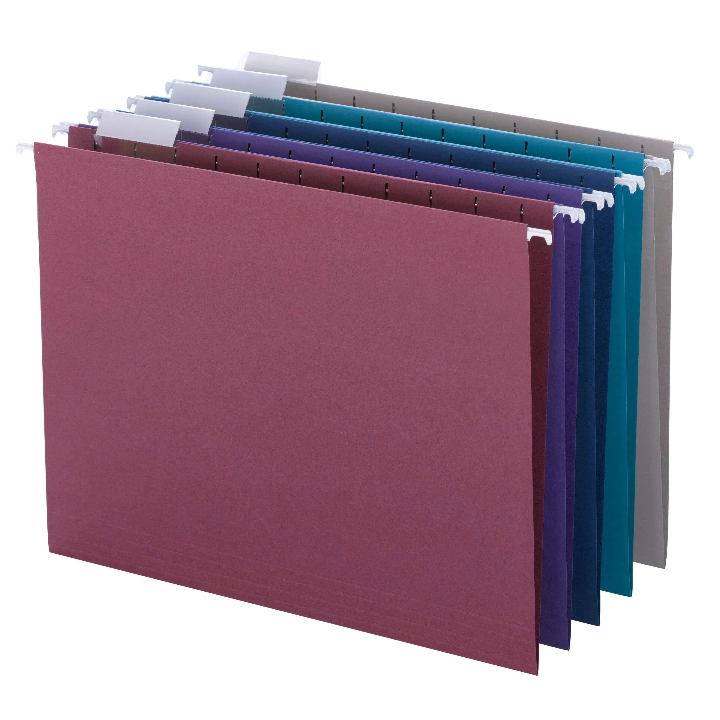 Smead Colored Hanging File Folder with Tab, 1/5-Cut Adjustable Tab, Letter Size, Assorted Jewel Tone Colors, 25 per Box (64056) 11-3/4" W x 9-1/4" H