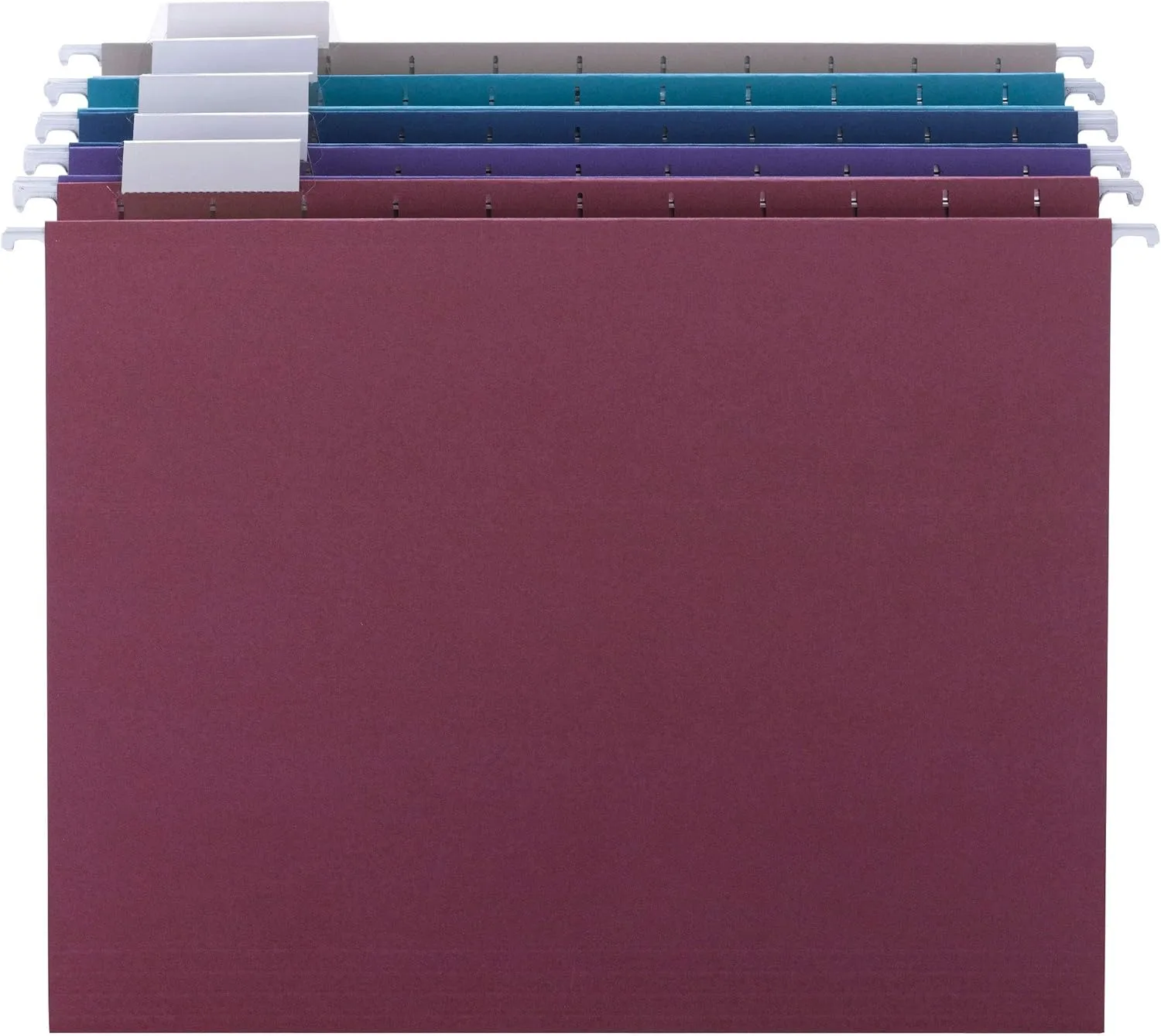 Smead Colored Hanging File Folder with Tab, 1/5-Cut Adjustable Tab, Letter Size, Assorted Jewel Tone Colors, 25 per Box (64056) 11-3/4" W x 9-1/4" H