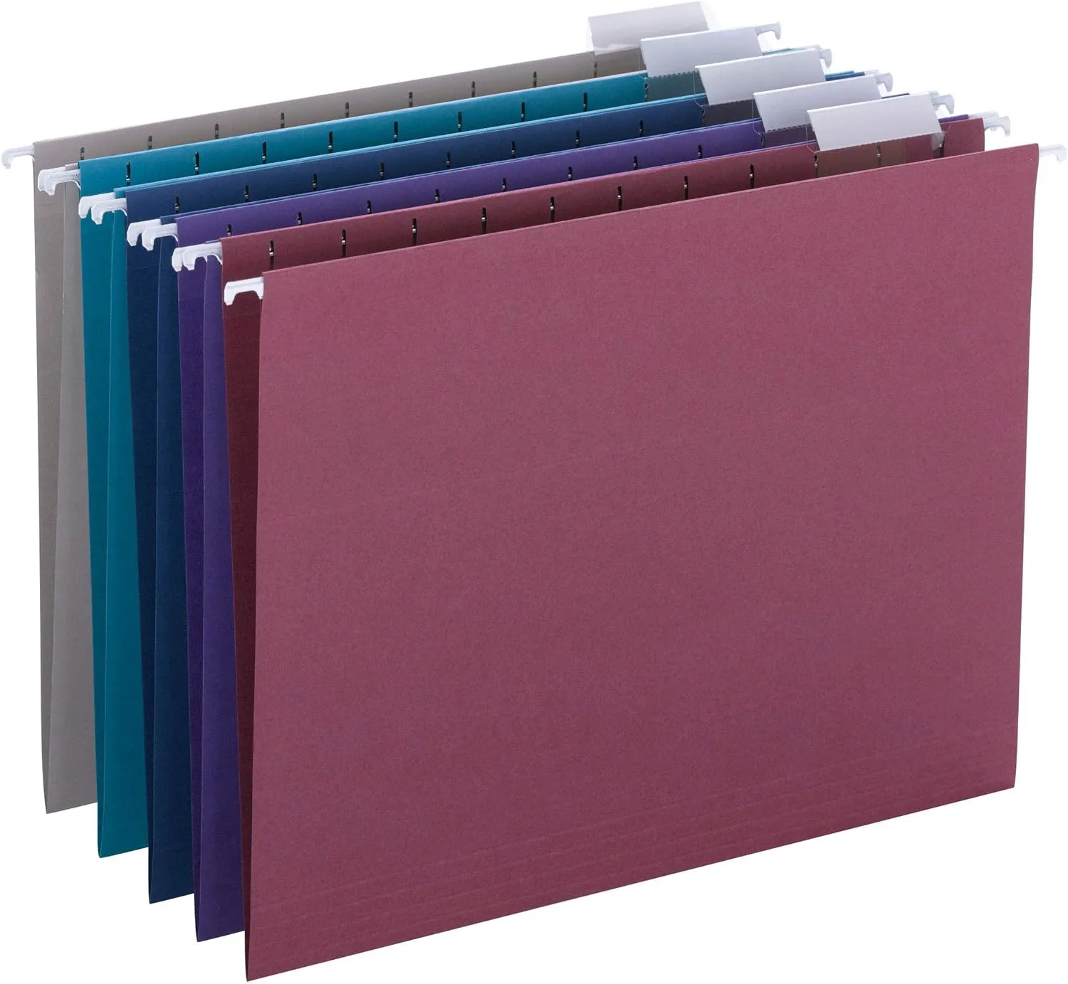 Smead Colored Hanging File Folder with Tab, 1/5-Cut Adjustable Tab, Letter Size, Assorted Jewel Tone Colors, 25 per Box (64056) 11-3/4" W x 9-1/4" H