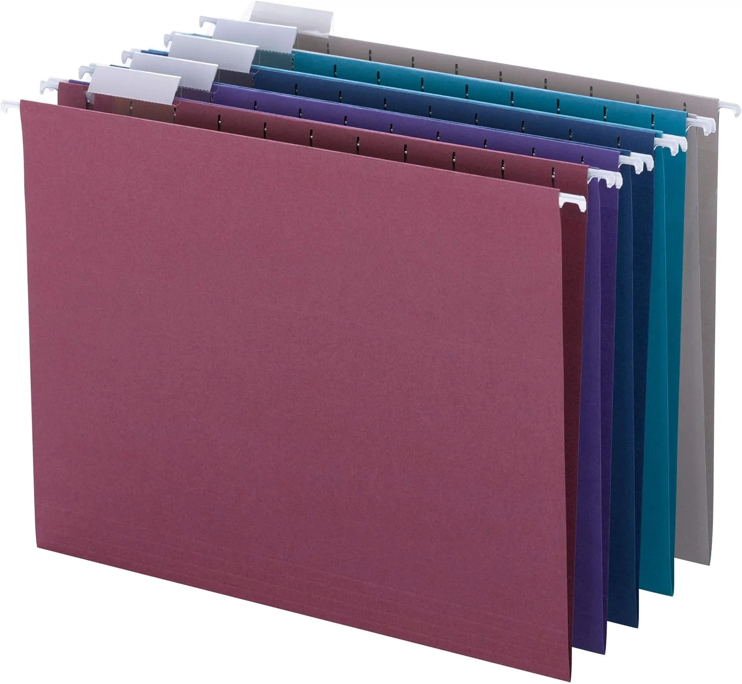 Smead Colored Hanging File Folder with Tab, 1/5-Cut Adjustable Tab, Letter Size, Assorted Jewel Tone Colors, 25 per Box (64056) 11-3/4" W x 9-1/4" H